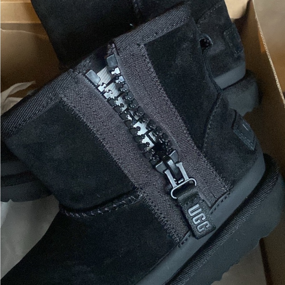 UGG Black Suede Boots with Side Zipper